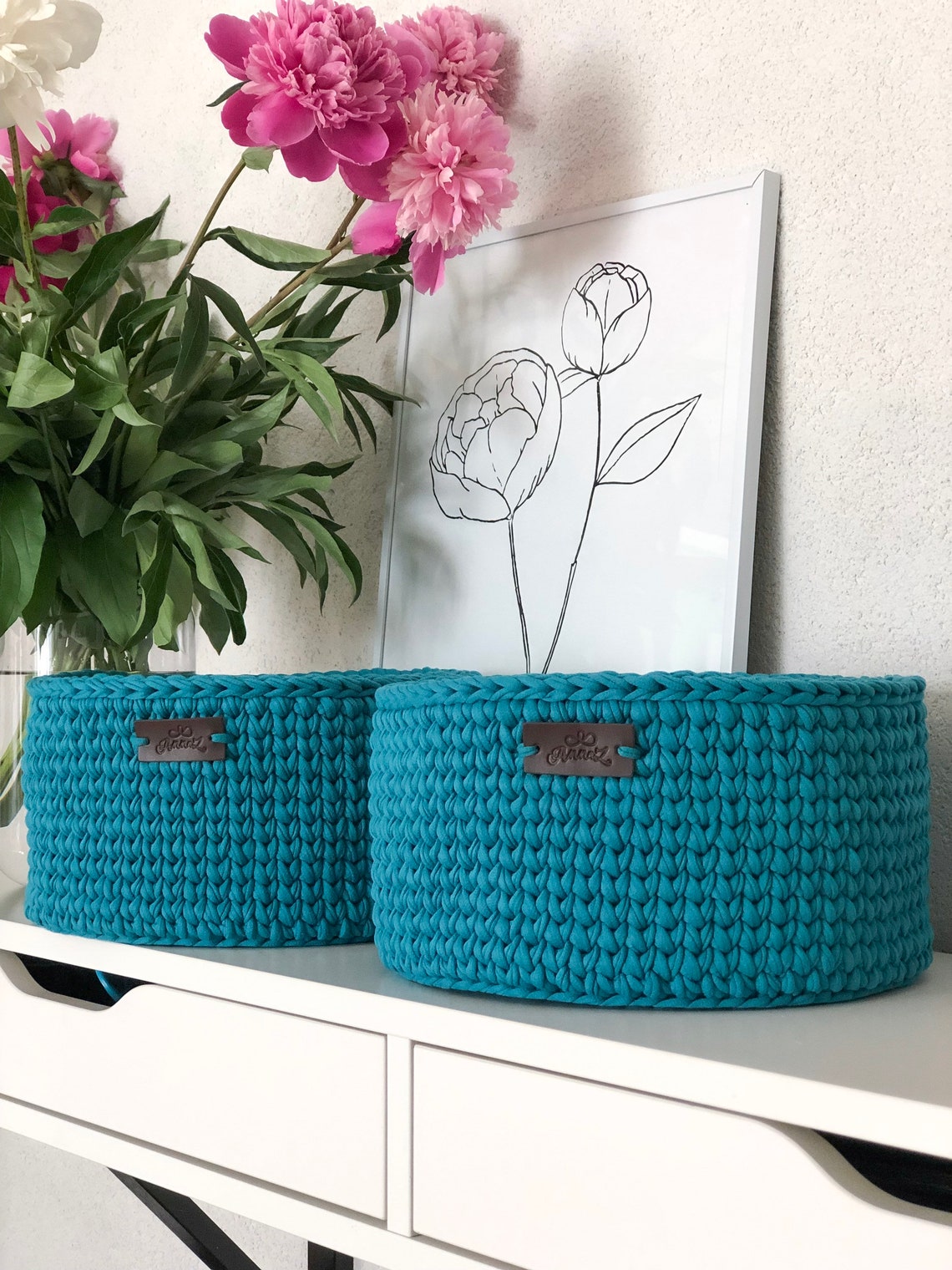 Round Blue Storage Basket for Saving Small Things Together and Etsy