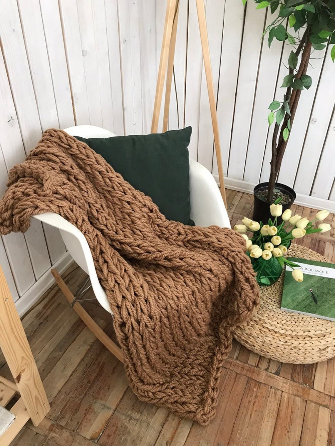 Beige chunky knit blanket giant knitted blanket Large bulky Etsy