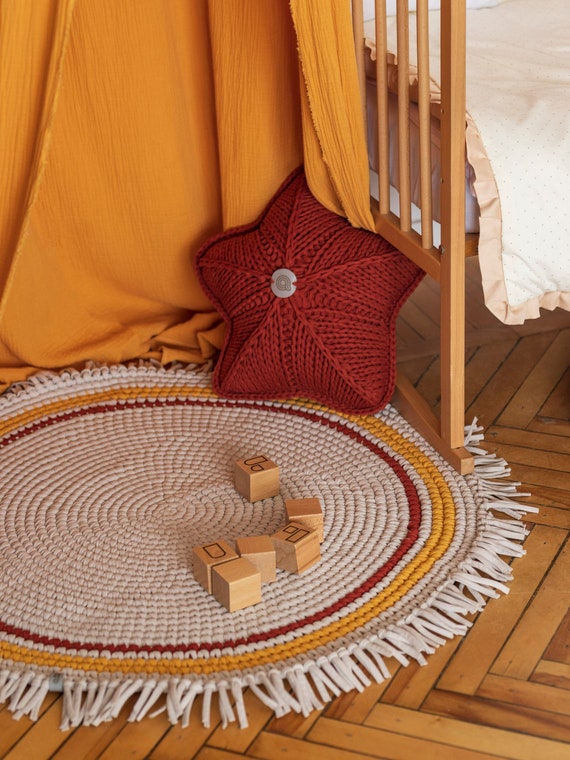 Boho Nursery Rug Round Rug With Fringe Cotton Circle Etsy