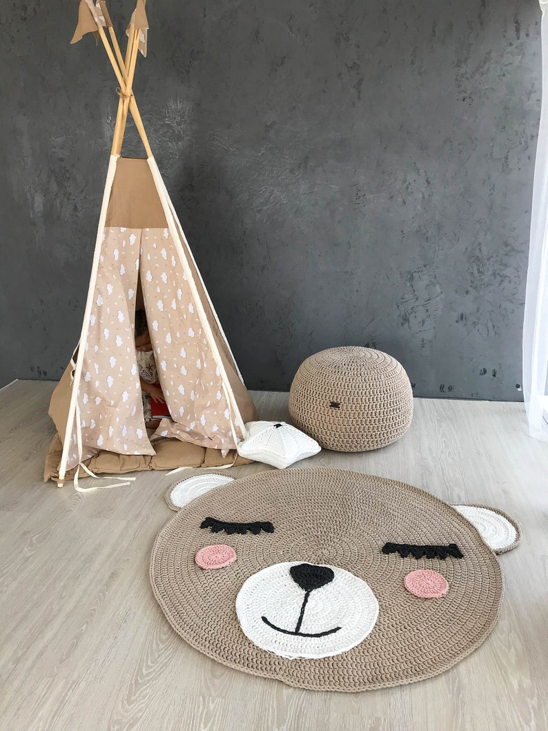 Teddy Bear Rug Nursery Rug Crochet Area Rug Knit Carpet Etsy