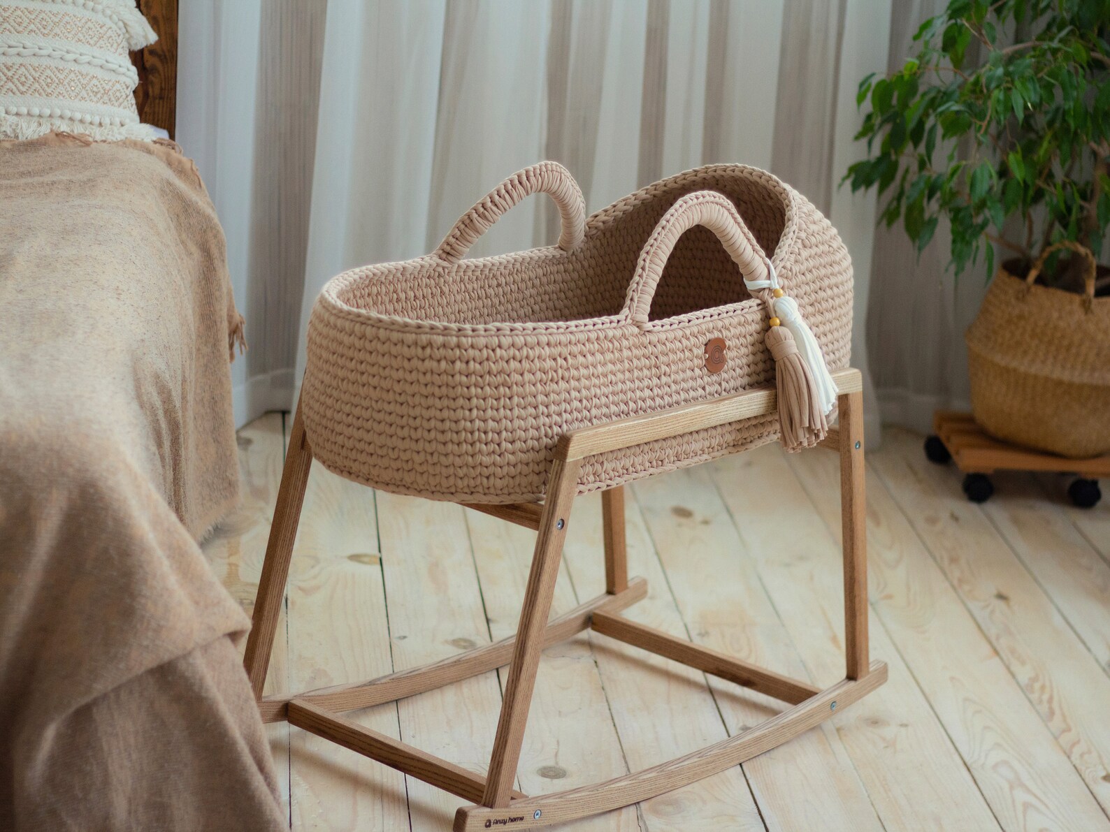 Beige Baby Moses Basket Baby Crib Baby Sleep Basket Baby Etsy