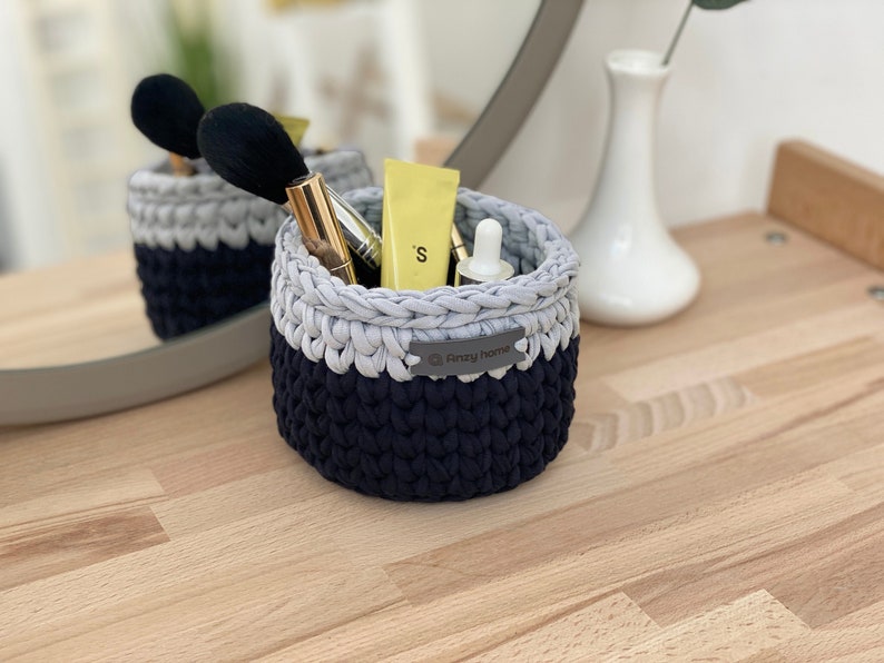 Christmas gift Small basket, bathroom storage baskets, desk accessories, makeup cosmetic organizer, pen holder, entryway organizer 6 Navy blue+silver