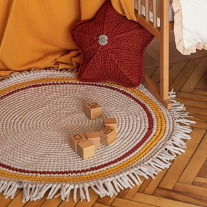 Christmas gift Knitted boho nursery rug Round crochet rug with fringe Cotton circle washable rug Soft nursery kids room decor color beige image 10