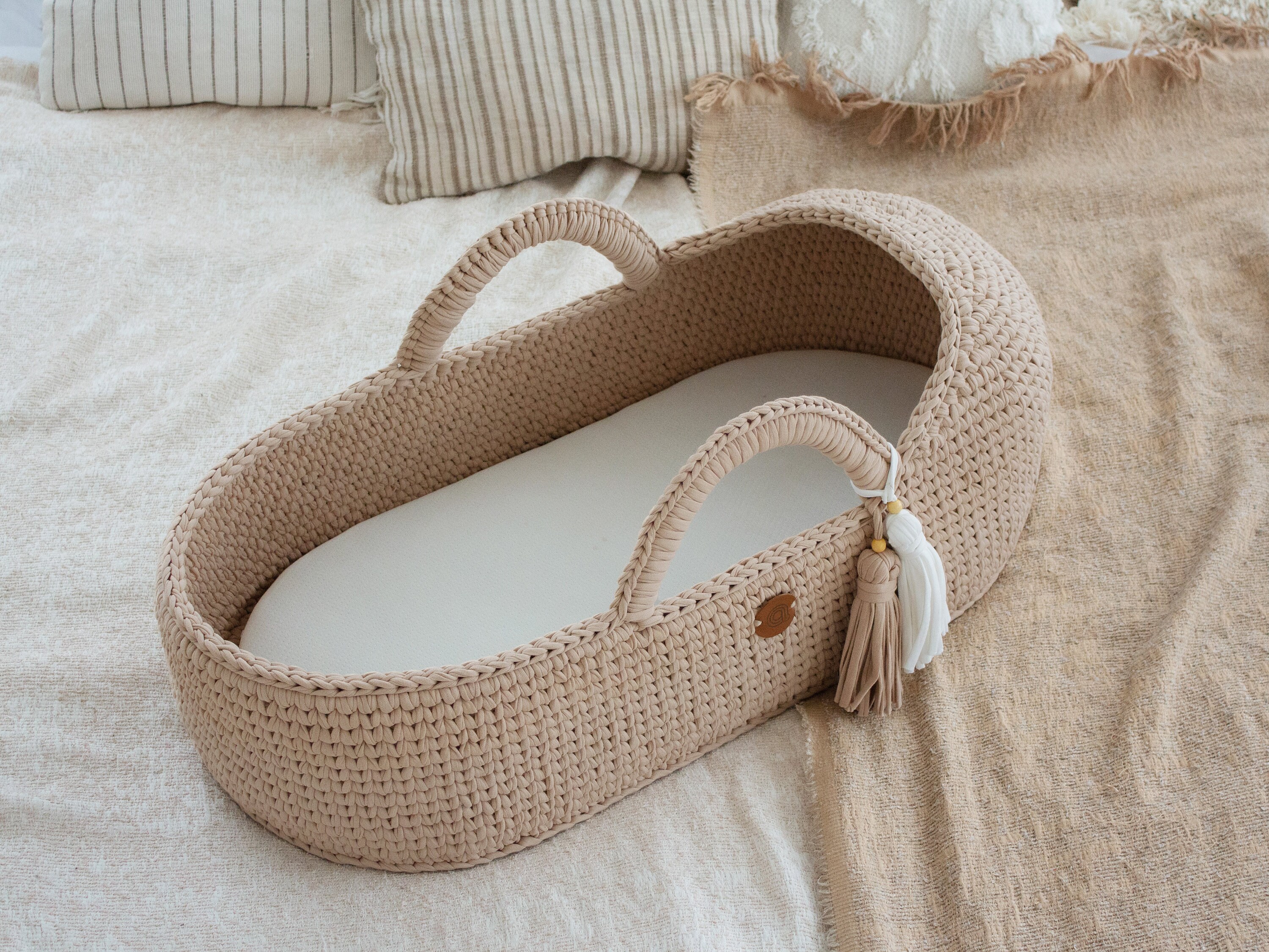 Beige Baby Moses Basket Baby Crib Baby Sleep Basket Baby Etsy