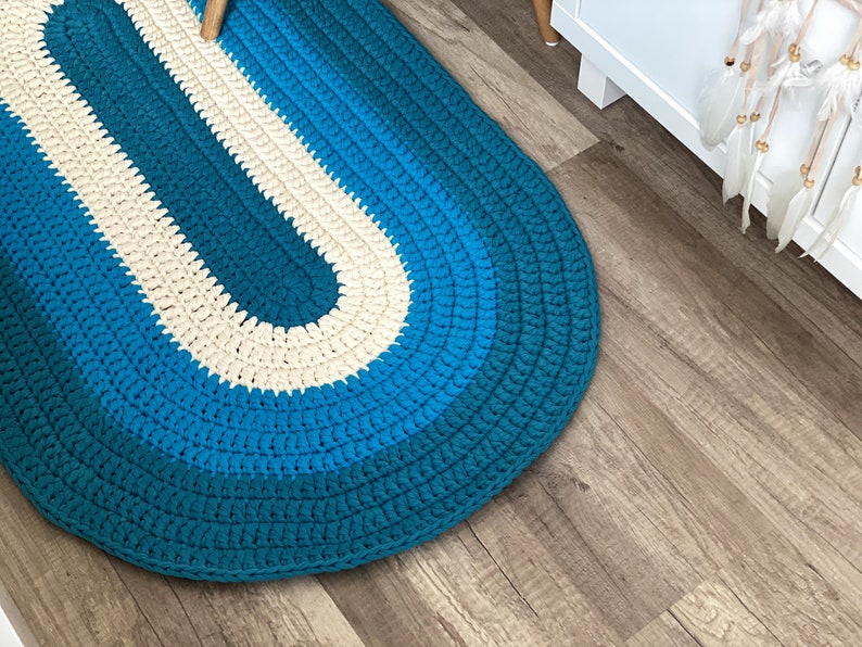 Crochet striped oval area rug Bedside mat Cotton floor rug Etsy