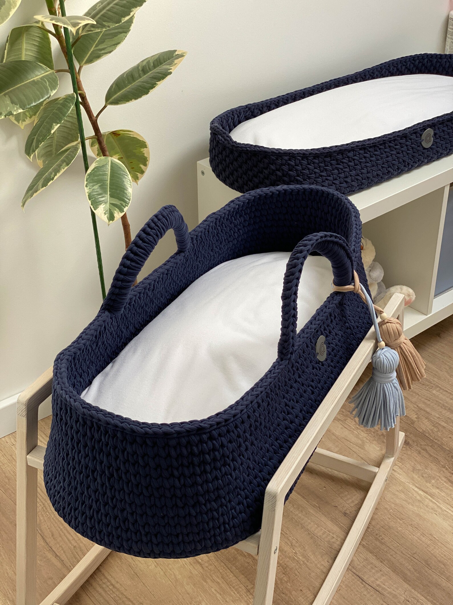 Set of Baby Moses Basket with Baby Changing Basket navy blue Etsy