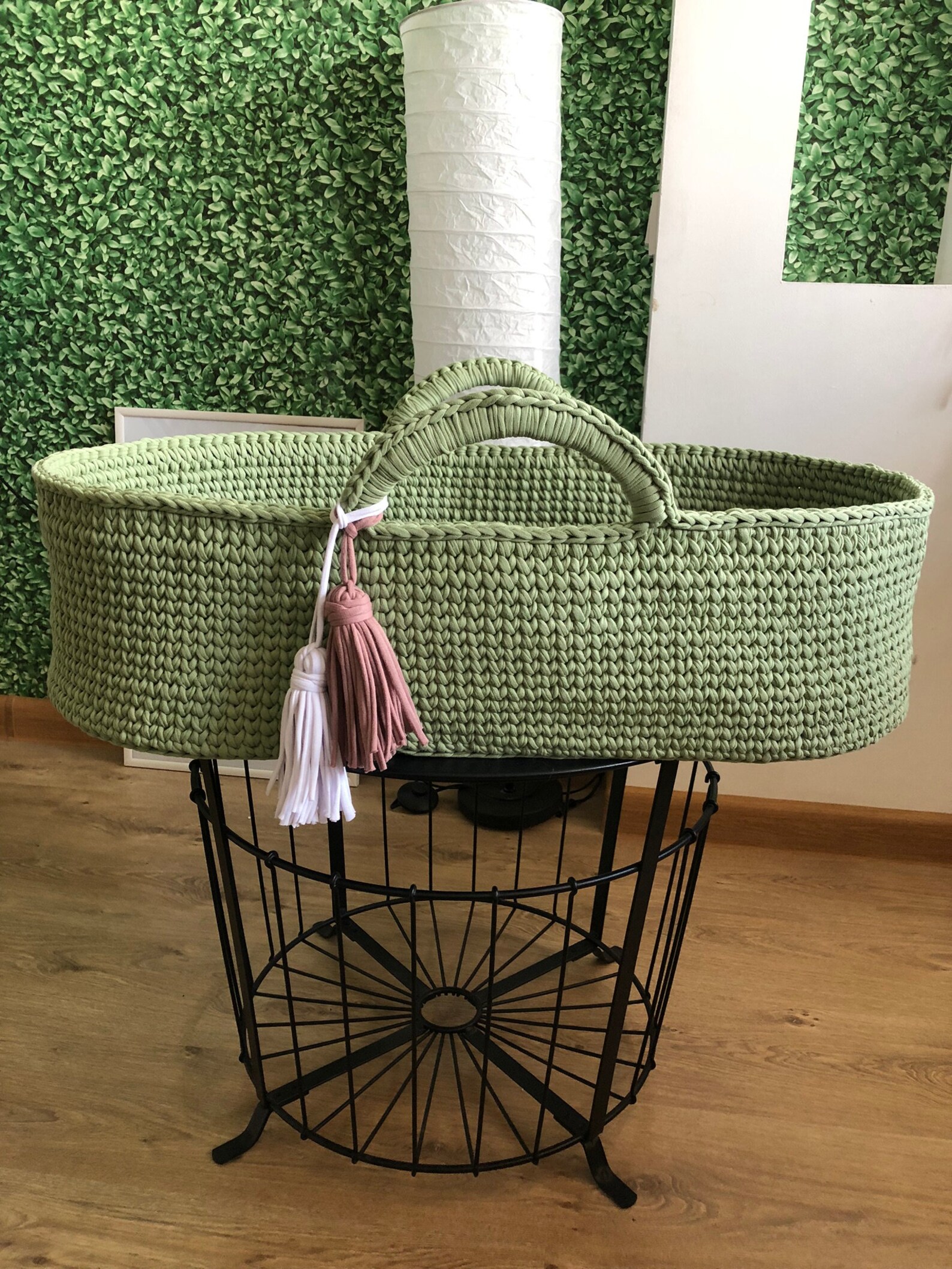Sage green Baby Moses Basket Custom made Hand crocheted Etsy