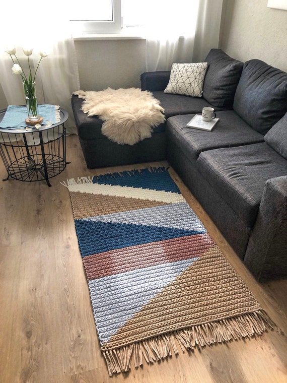 Area Rug Multicolored Patterned Rug Crochet Rectangular - Etsy