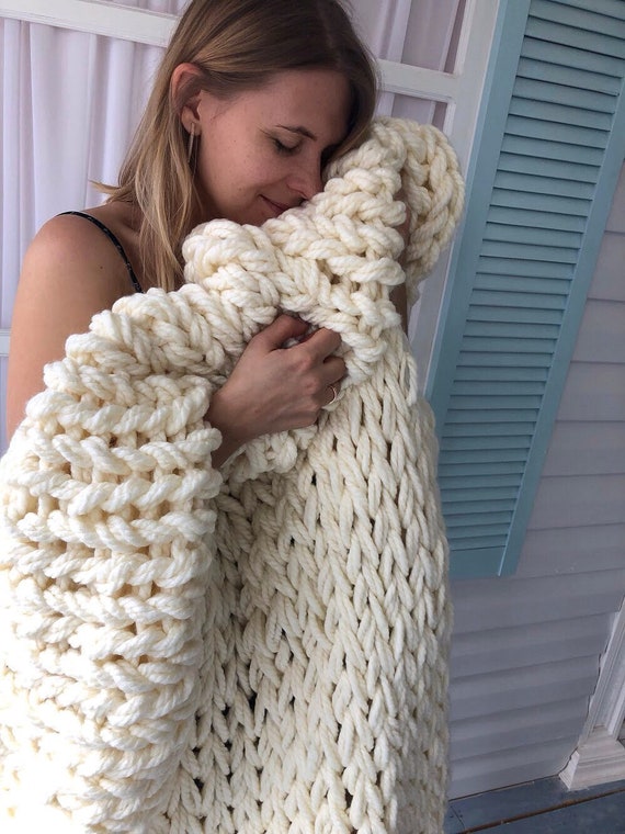 Chunky knit blankets etsy hotsell