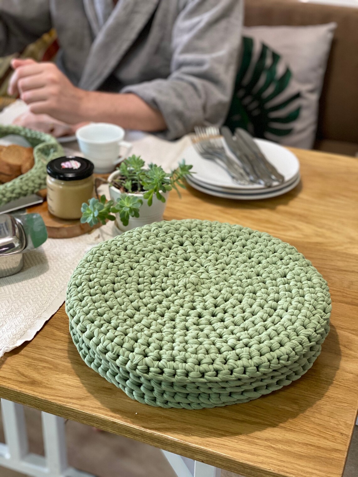 Green round placemat as Christmas gift or Thanksgiving decor Etsy