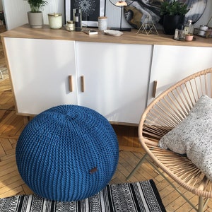 Modern nursery decor, Knitted ball pillow, Living Room Pouf, New Home Gift, Crochet Pouf Ottoman, round footstool, handmade knit pouf image 5