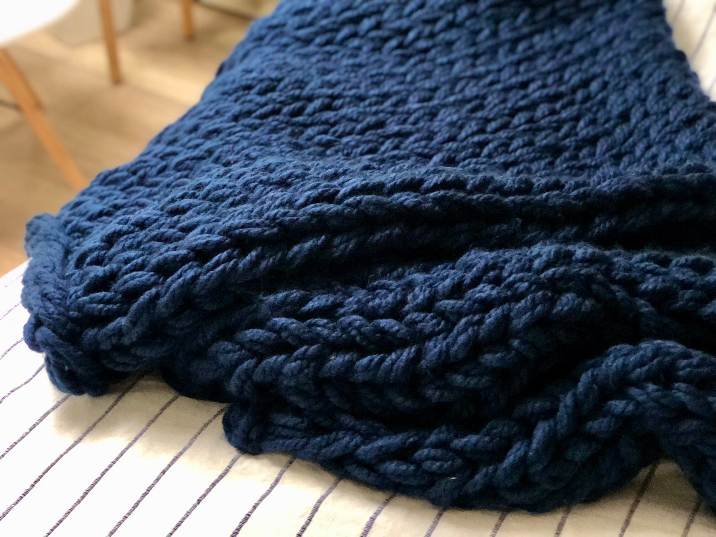 Navy blue giant knitted blanket Blue bulky knit throw of Etsy