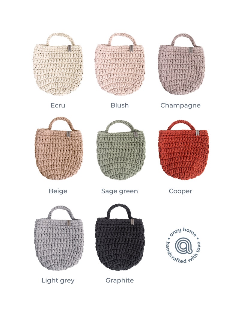 Knitted single handle hanging storage basket Crocheted basket for storage and organization Large crocheted hanging basket for kitchen image 9