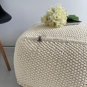 Housewarming gift, Living Room Furniture, Square footstool, Floor pouf ottoman, Knitted ottoman, big knit poof pouf, Floor pouffe image 6