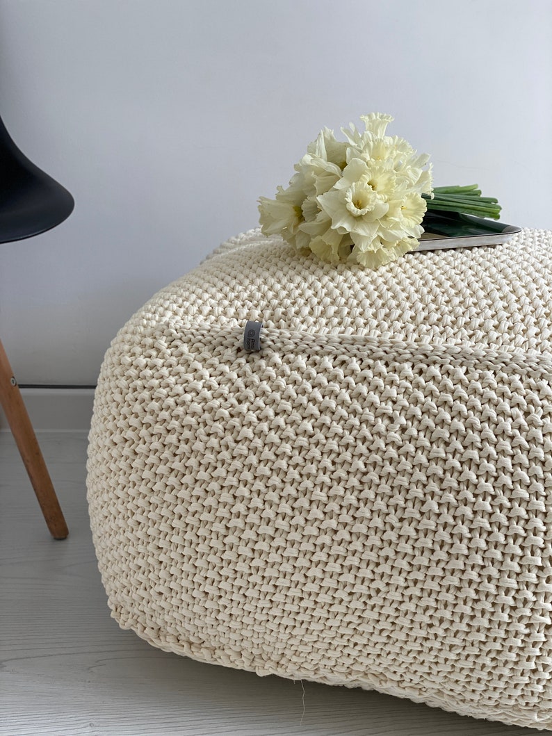 Housewarming gift, Living Room Furniture, Square footstool, Floor pouf ottoman, Knitted ottoman, big knit poof pouf, Floor pouffe image 6