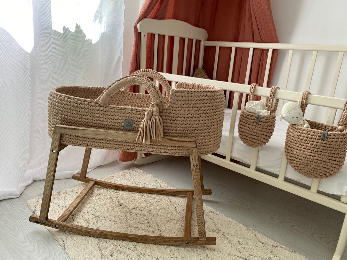 Baby moses basket with hood baby sleep basket crochet knit Etsy