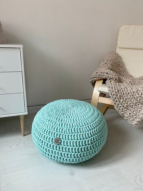 Mint Knitted Pouf Nursery Ottoman Nursing Chair - Etsy