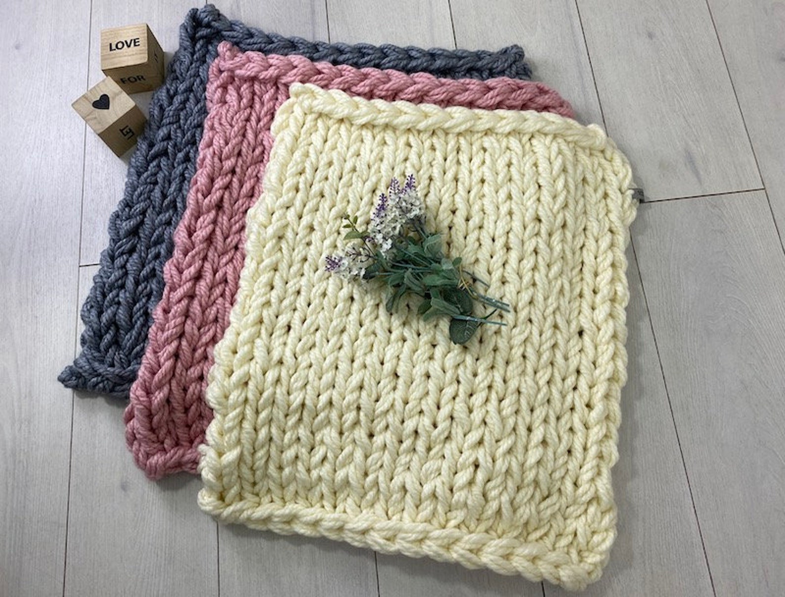 Chunky Knit Blanket Pink Bulky Knit Throw Hand Knitted Etsy