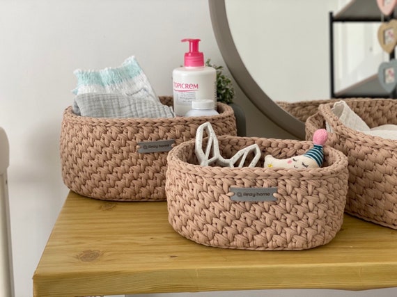 Set Of Three Cotton Rope Baskets for Storage, Diaper organizer