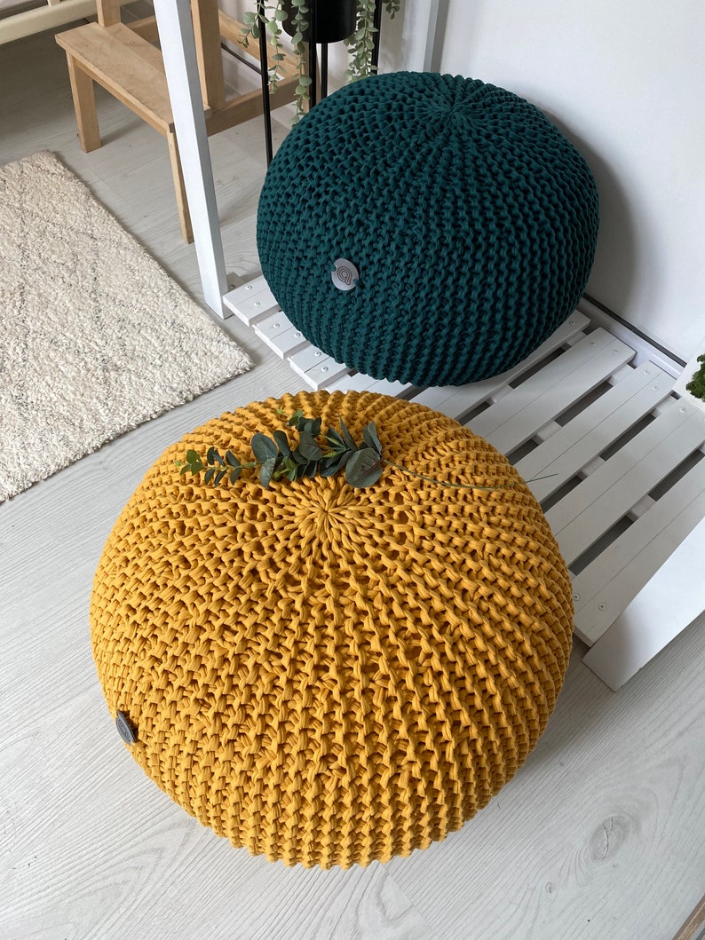 Crochet Pouf Ottoman, large ottoman, Modern nursery decor, Christmas gift, Living Room Pouf, Knitted ball pillow, New Home Gift image 3