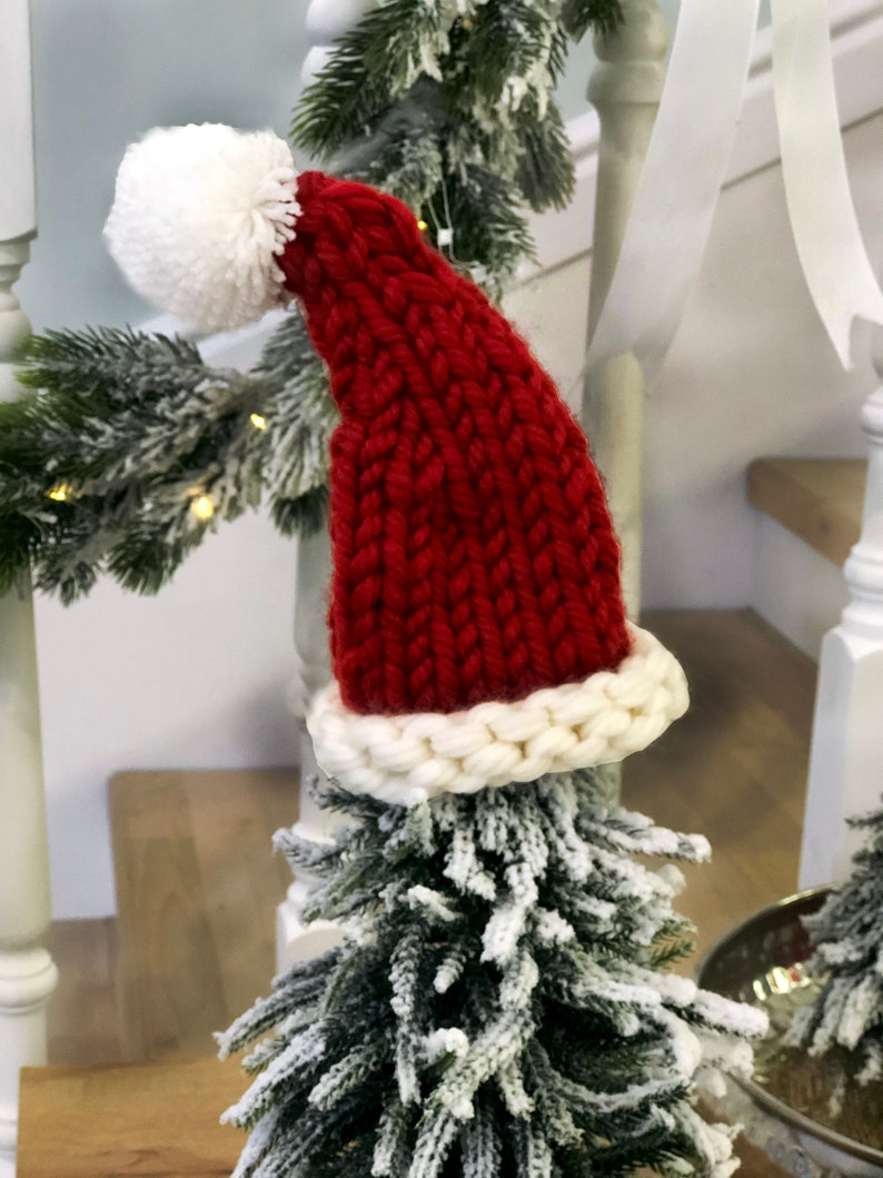 Small Chunky Knit Santa Hat Christmas Tree or Bottle Topper Etsy