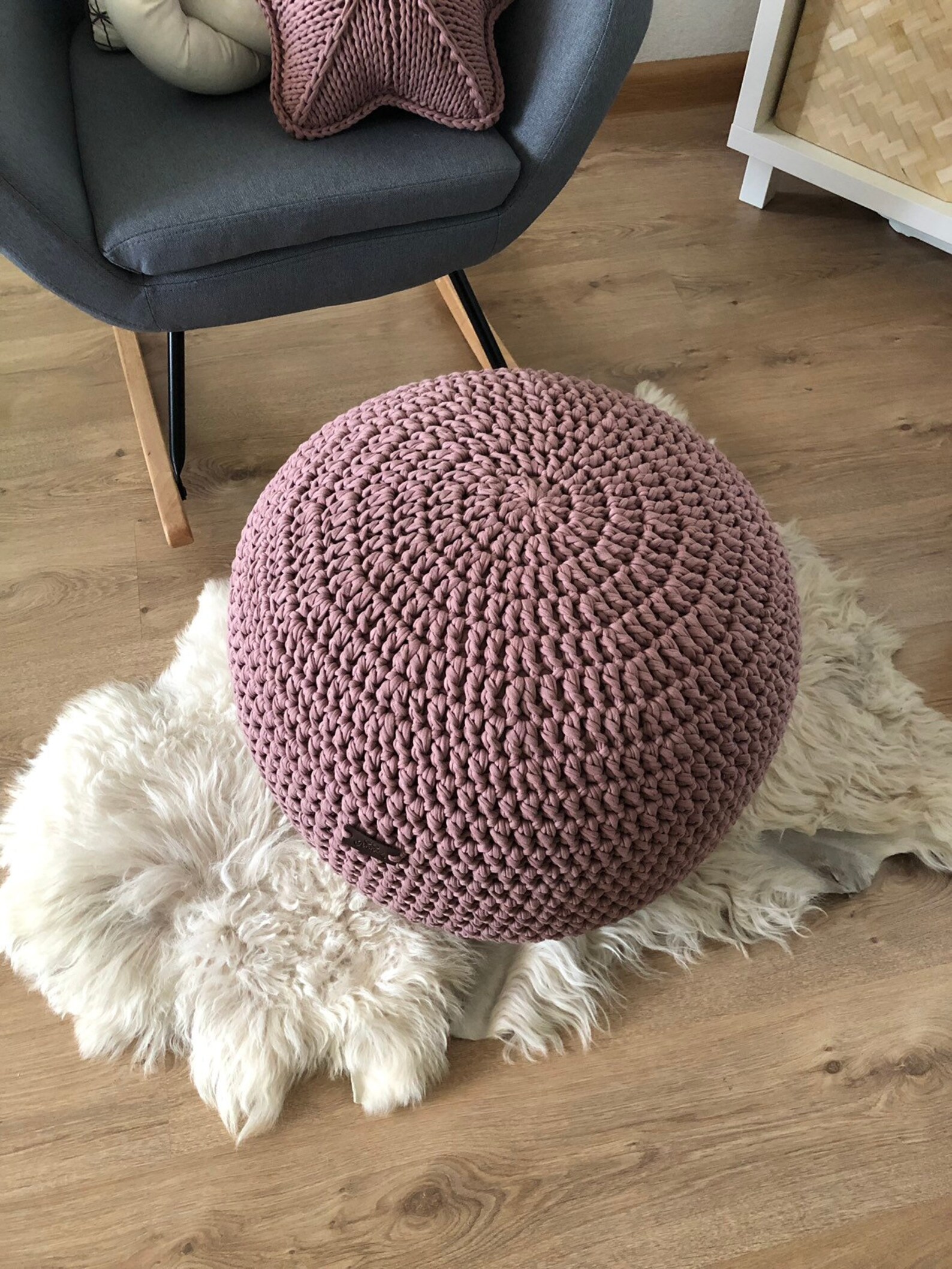Rose gold chunky knit pouf Crocheted pouf Ottoman Knitted Etsy