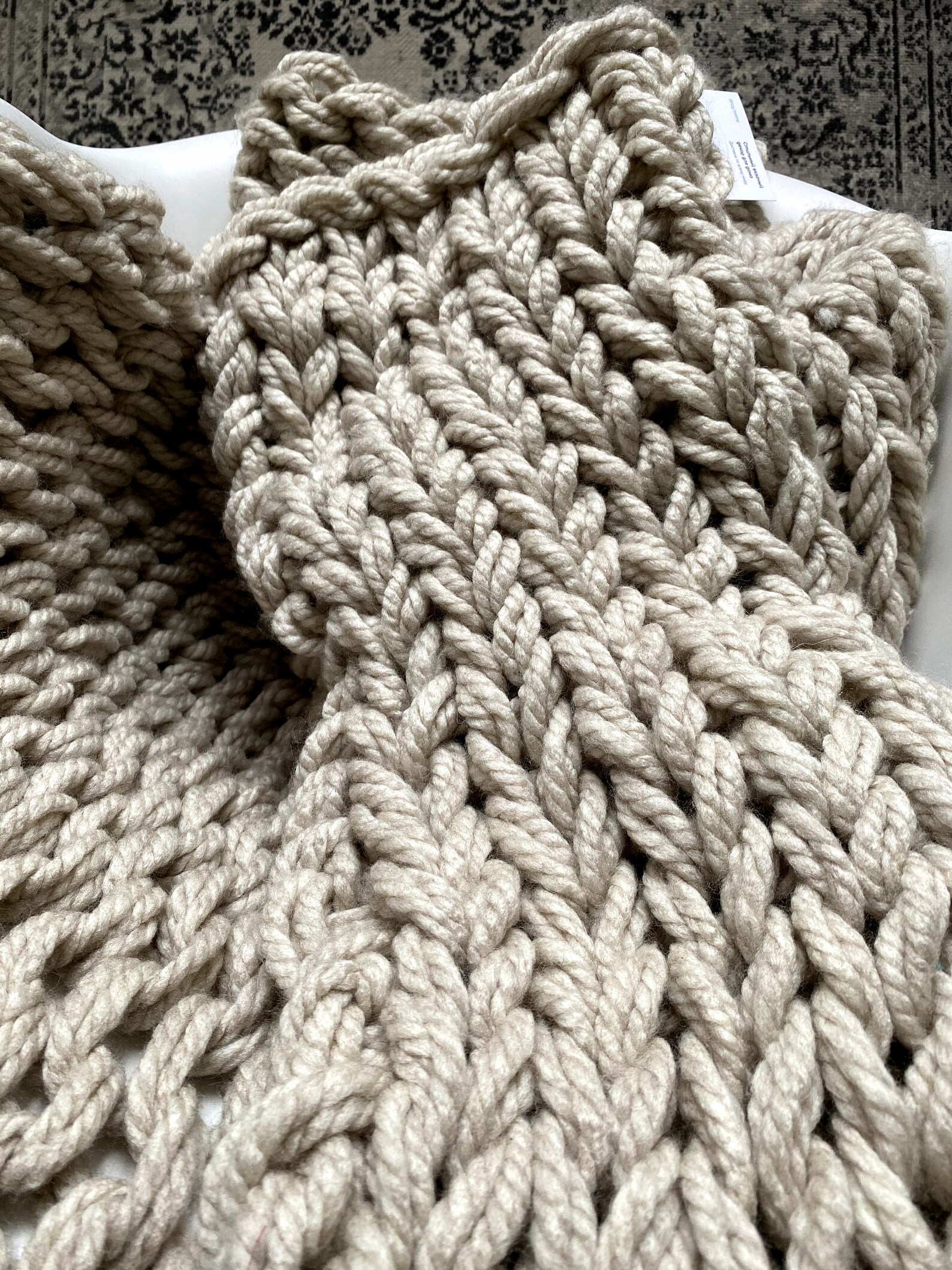 Beige Chunky blanket in stock Bulky knit throw Giant wool Etsy
