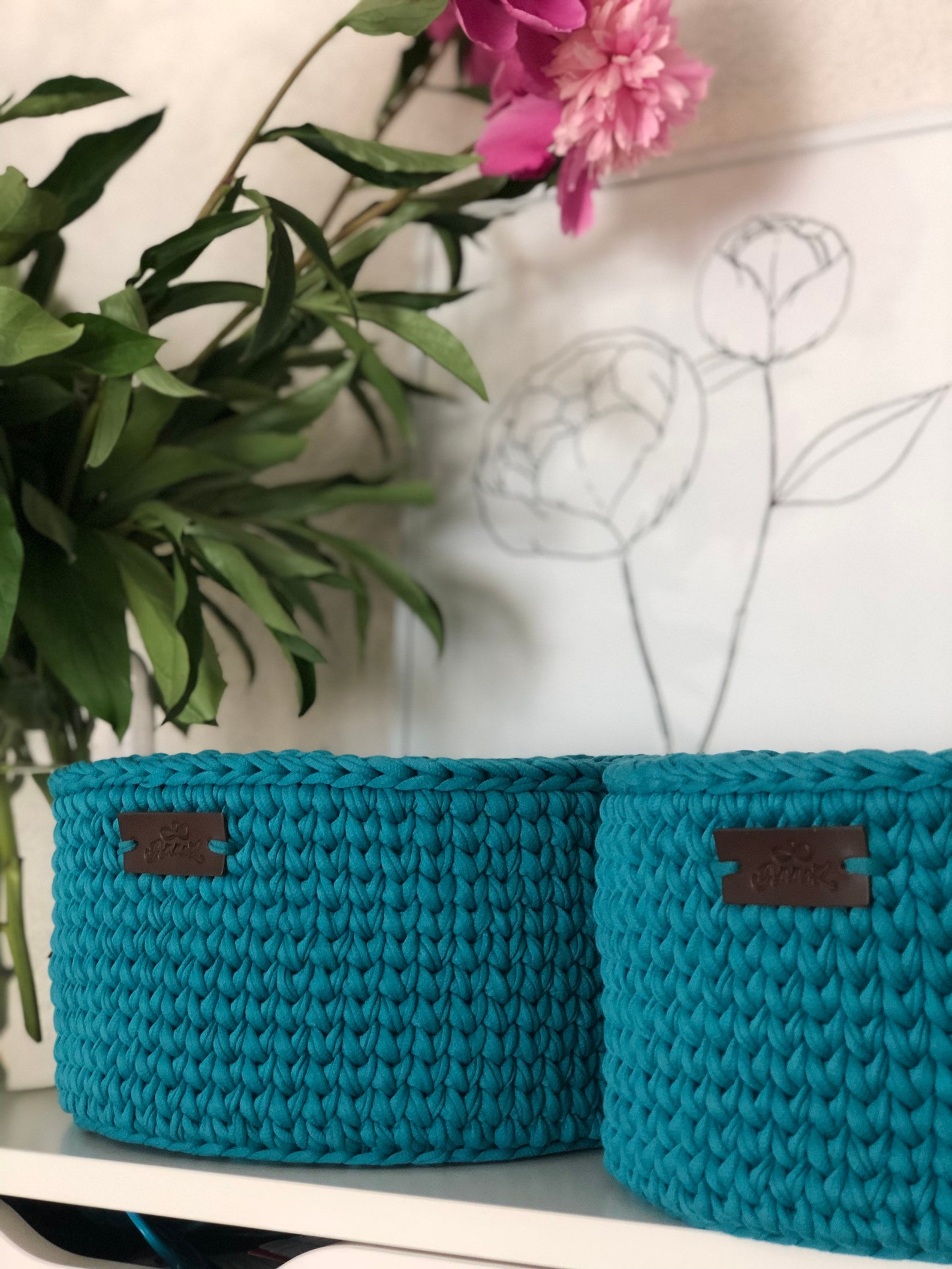 Round Blue Storage Basket for Saving Small Things Together and Etsy