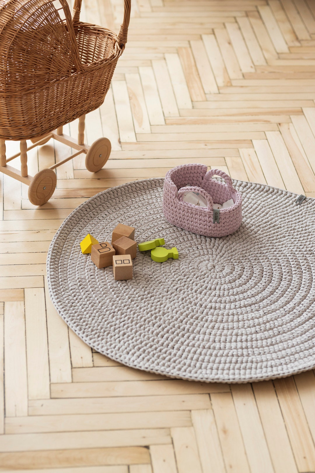 Boho Nursery Rug, Round Nursery Rug Soft Neutral Baby Boy or Girl Room