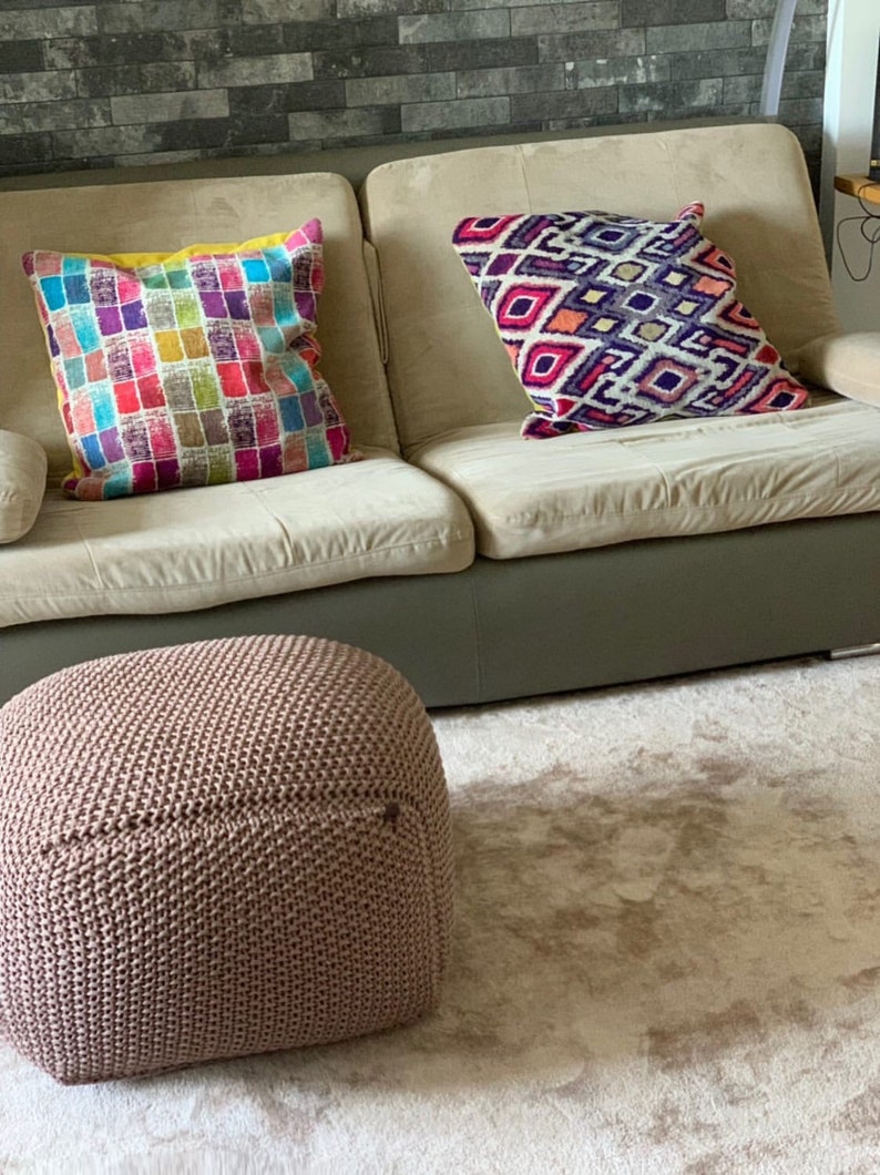 Rose gold knitted pouf Square pouf Coffee table Floor pouf Etsy