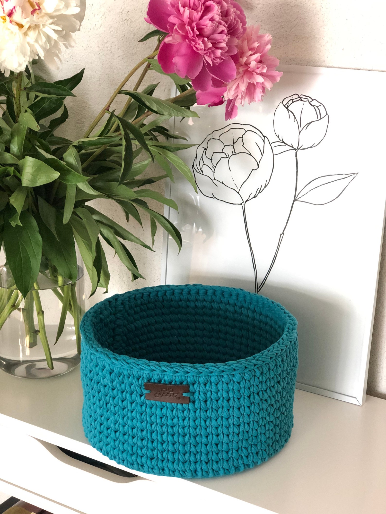 Round Blue Storage Basket for Saving Small Things Together and Etsy