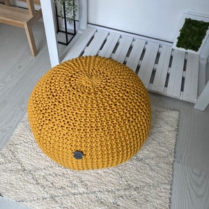 Crochet Pouf Ottoman, large ottoman, Modern nursery decor, Christmas gift, Living Room Pouf, Knitted ball pillow, New Home Gift image 5