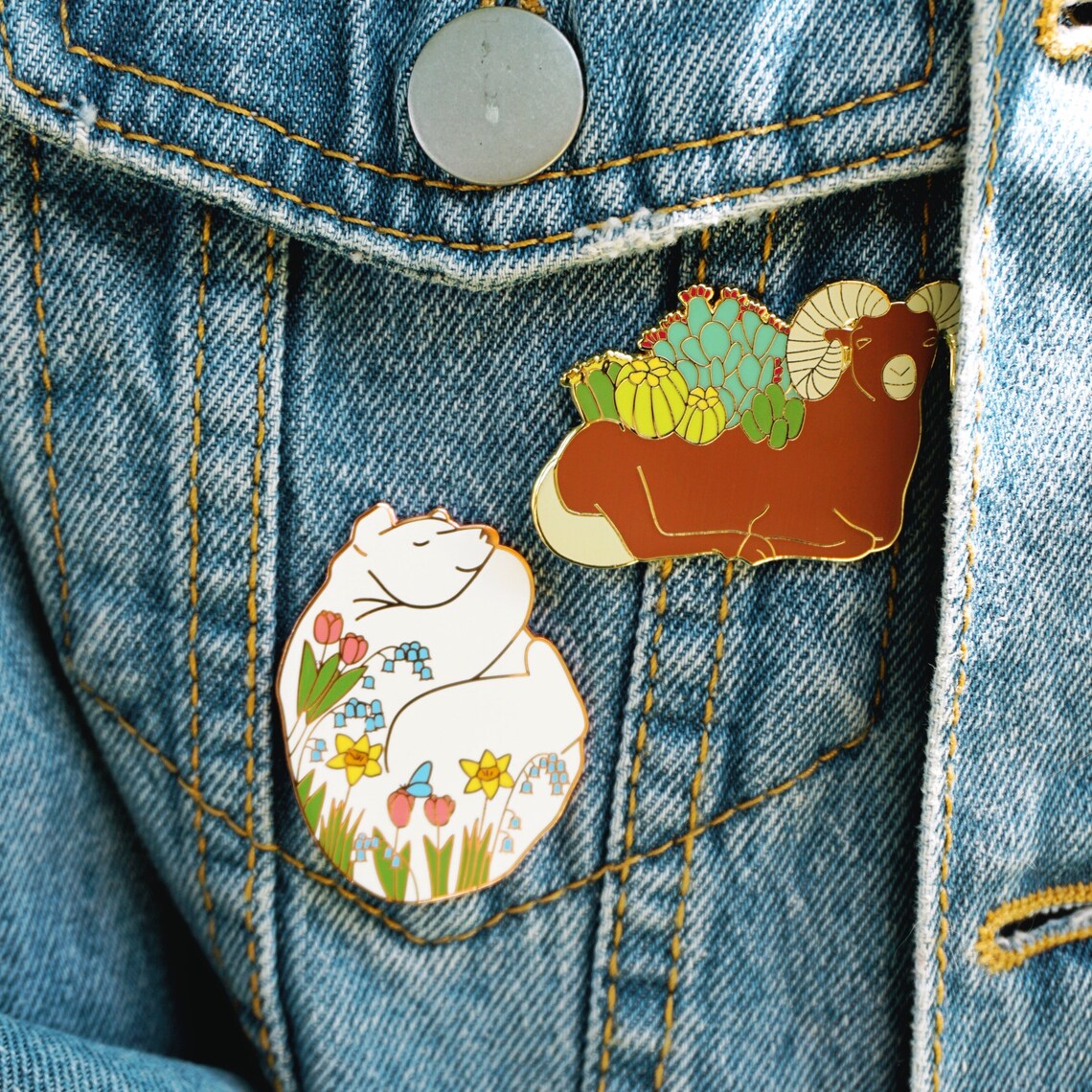 Sleepy Spring Bear Hard Enamel Pin - Etsy