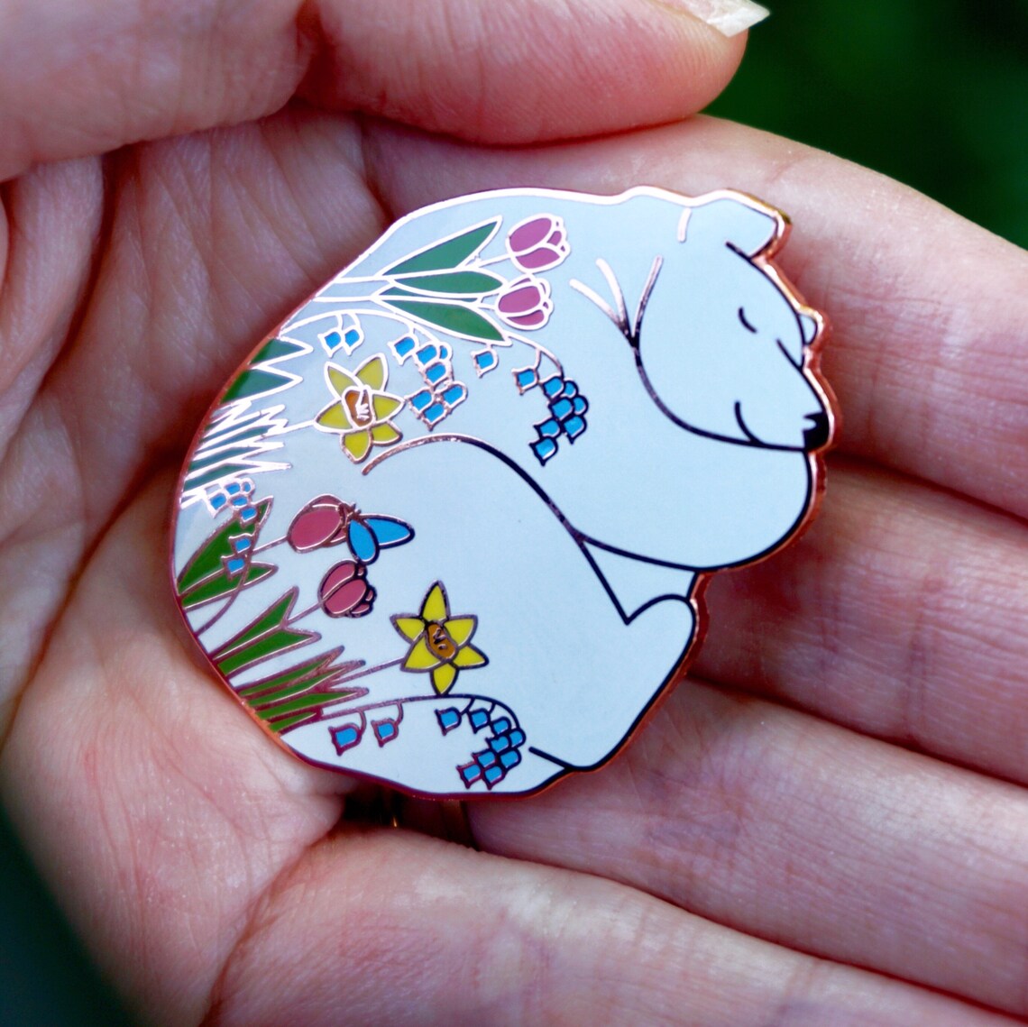 Sleepy Spring Bear Hard Enamel Pin - Etsy