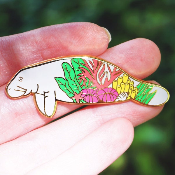 Coral manatee hard enamel pin