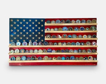 Challenge Coin holder, wood American flag challenge coin holder, Challenge Coin Display, Wood Military Coin Holder Display