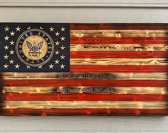 Navy Wood American Flag