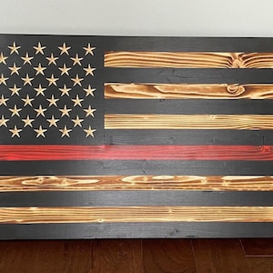 Wood American Flag, red stripe American flag, firefighter flag, Rustic Flag, Wood Flag, Wooden Flag, Wood Sign, Wood Art