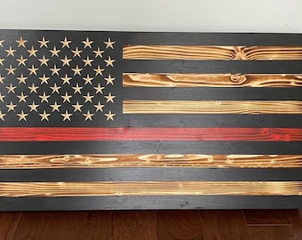 Wood American Flag, red stripe American flag, firefighter flag, Rustic Flag, Wood Flag, Wooden Flag, Wood Sign, Wood Art