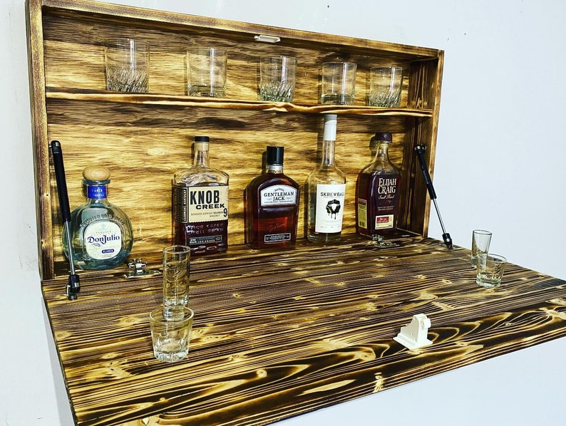 Wood American Flag Murphy bar, concealment American flag, wood American flag Concealment bar, hidden home bar liquor cabinet image 2