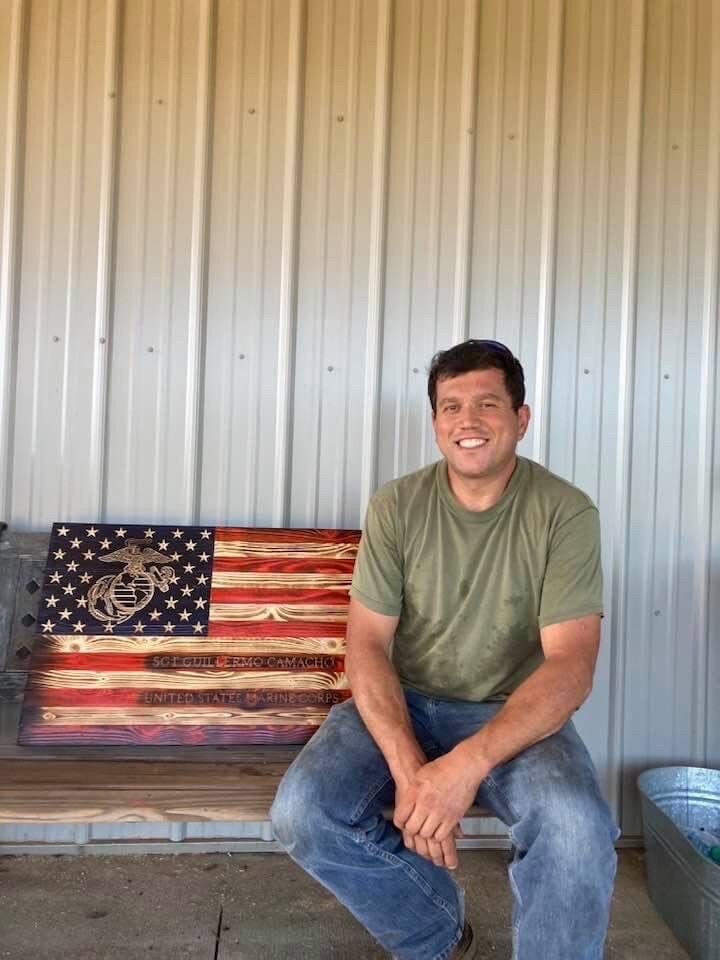 アメリカ MARINE CORPS 海軍 壁掛け インテリア 木製 彫刻 Rustic Pine Wood US Marine EGA Flag - Handmade Military Wall