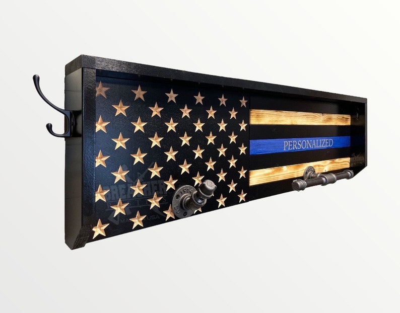 Police duty rack, police gear rack, tactical gear rack, gifts for police officer, thin blue line flag, police gear organizer, wall gear rack image 1