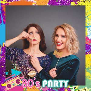80s Party square overlay. 360 Booth photo overlay. Square template.