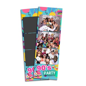90s Party Photo Booth Template 2x6| 90s PhotoBoothStrip 2"x6"| 90s & 80s Retro Photo Booth Template.