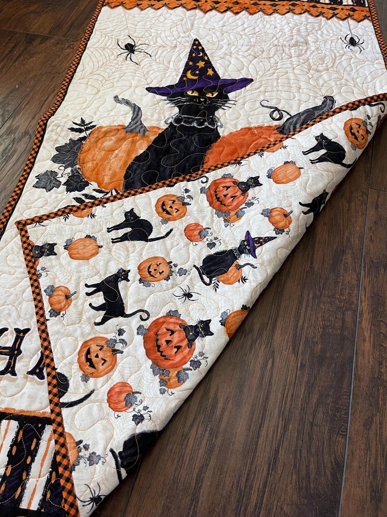 Happy Halloween Cat & Pumpkin Quilted Wall Hanging Decoration - Etsy