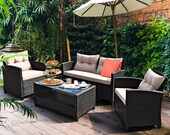 4 Piece Patio Furniture Outdoor Set Chairs Couch Porch Seating Wicker Loveseat Backyard Table Balcony Sectional Rattan Sofa Conversation