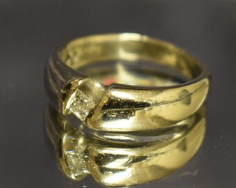 Heavy 14k White Gold & Diamond Men's Wedding Ring, Hallmarked LC, Size 9