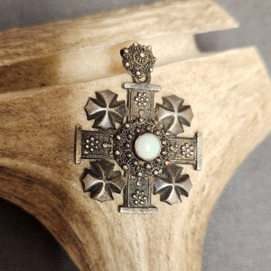 Estate Vintage Rare Sterling Silver Maltese Jerusalem Cross Necklace Pendant