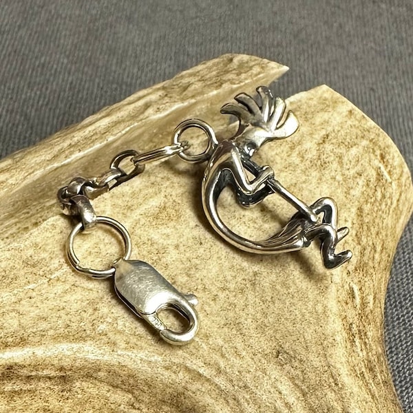 Vintage Sterling Masha Kokopelli Keychain W/ Short Rolo Chain Party God of Fertility 5.1 Grams .925 Silver Native American Artisan Jewelry