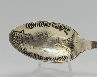 Golden Gate Bridge Sterling Souvenir Spoon San Francisco California Textured Handle .925 Silver Good Condition Handmade Vintage Flatware